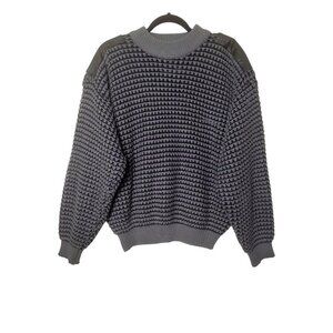 VTG Street Scenes 90s Knit Sweater Crewneck Leather Shoulder Patch Long Sleeve